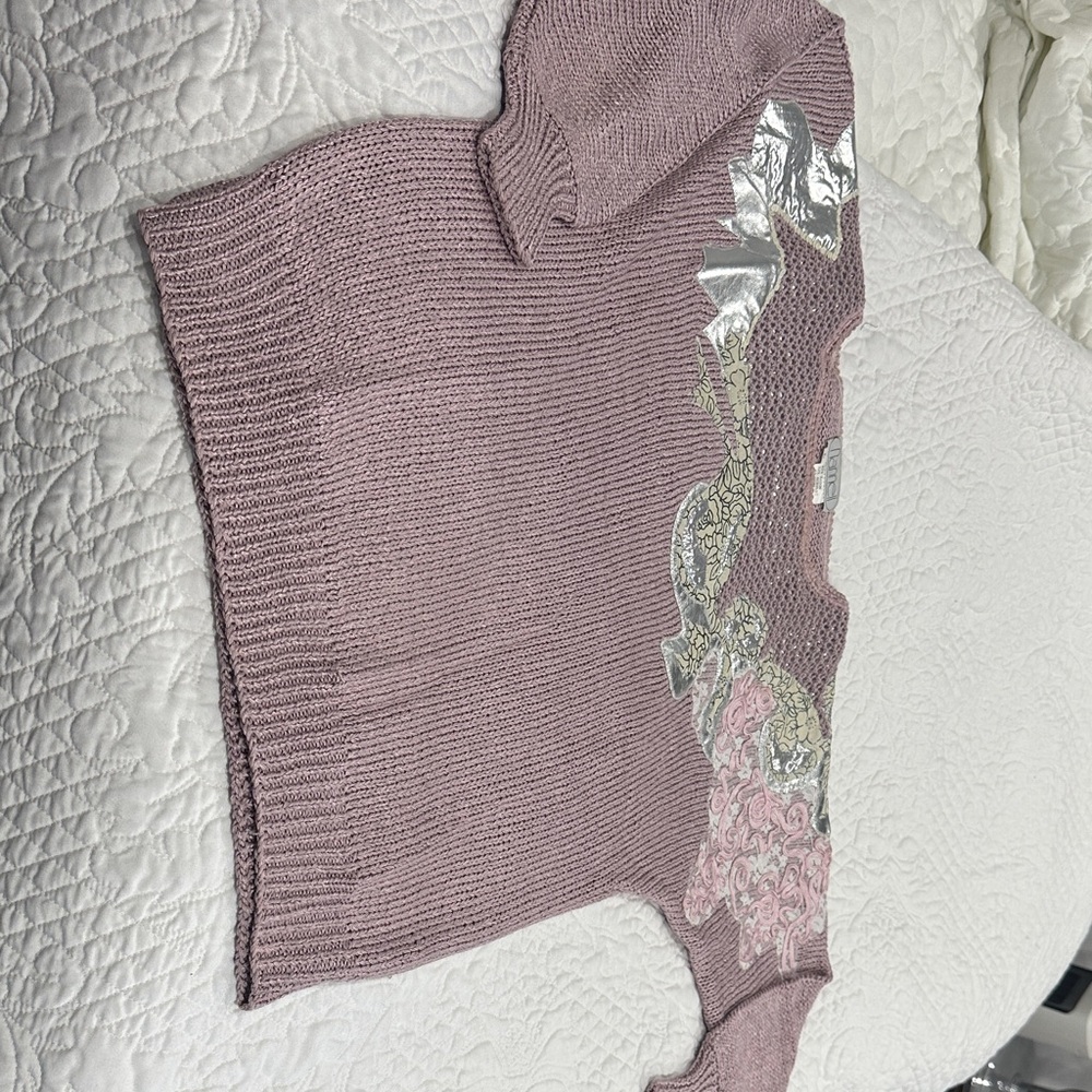 Embellished Dusty Rose Crew Neck Sweater
